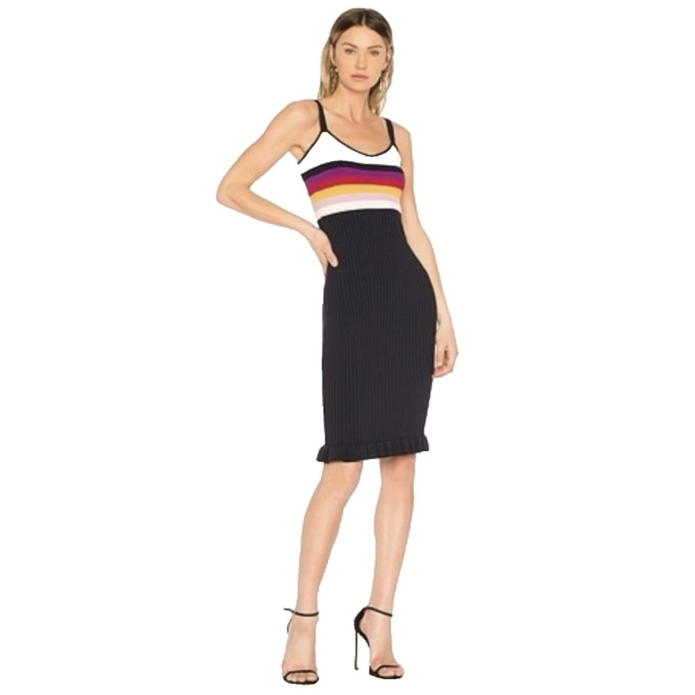 Cinq à Sept Marguerite Rainbow Ribbed Knit Dress‎ Size XS Stretch Sleeveless